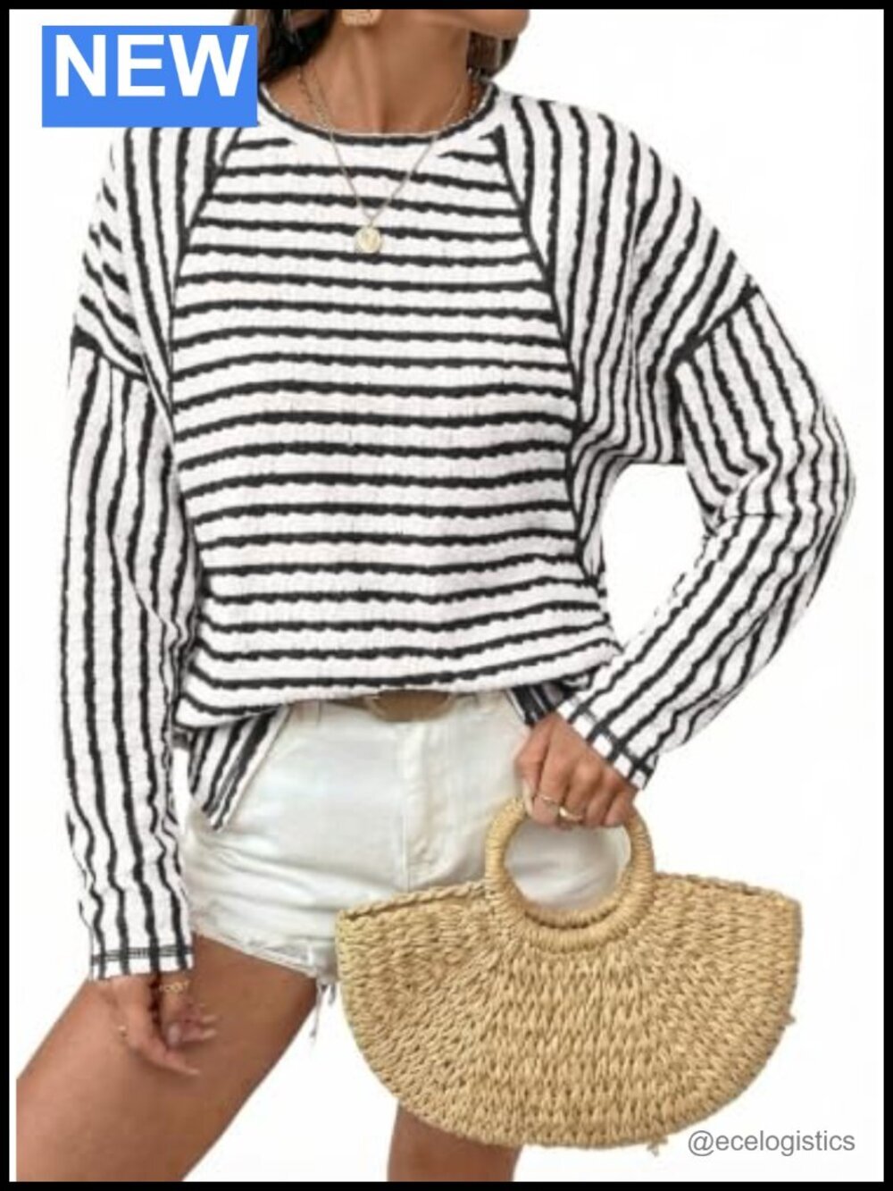 Striped Color Block Long Sleeve Oversized Tee Shirt Blouse